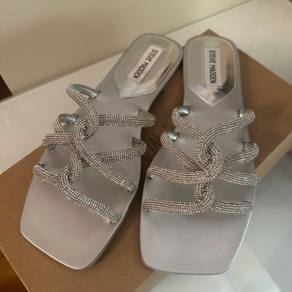 Steve Madden Silver Rhinestone Strappy Sandals